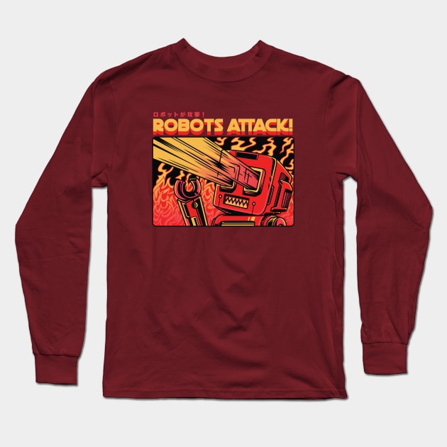 Retro Sci Fi Robots Attack! Long Sleeve T-Shirt by SLAG_Creative